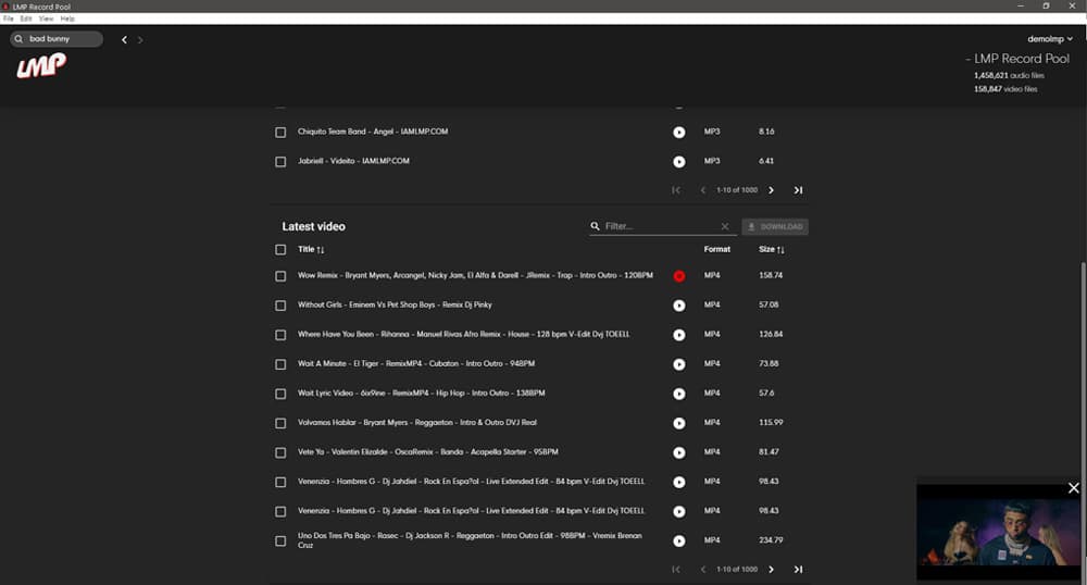 LMP Record Pool app — video downloads